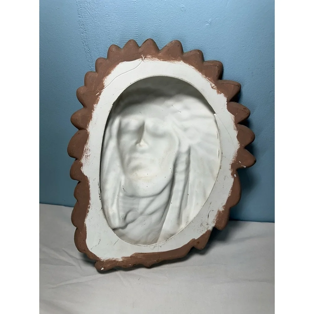 Vintage Native American Indian Plaque Ceramic Art Hand Painted Chief Chipped